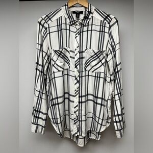 Navy Blue and White Plaid button down by Nine West Jeans